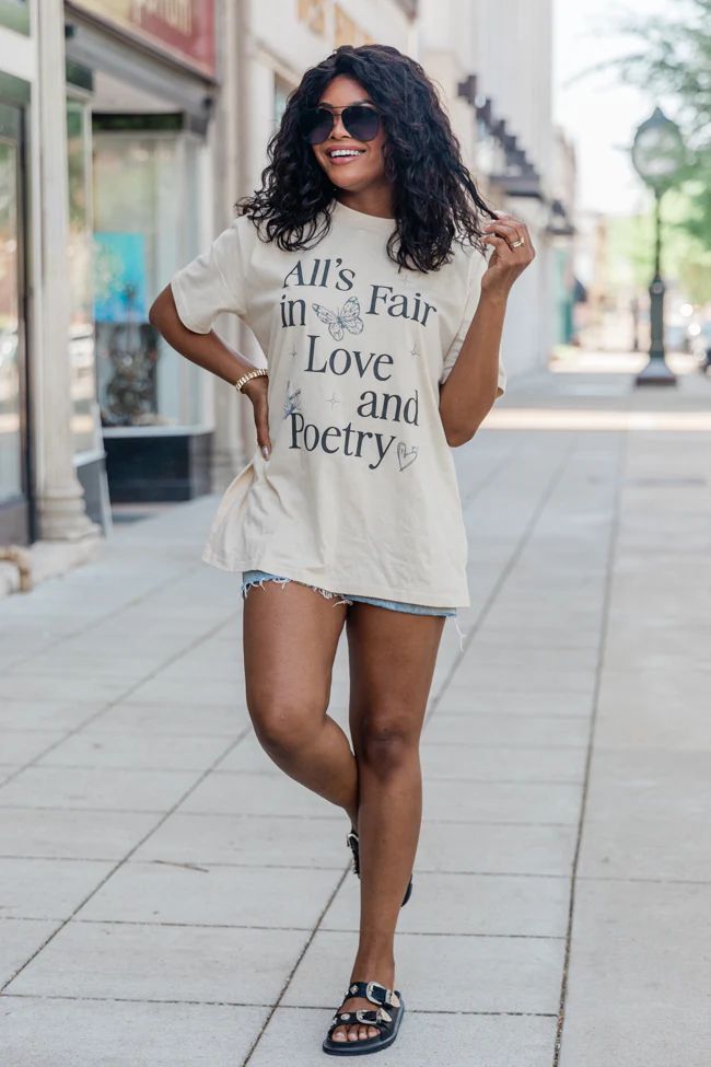 All's Fair In Love And Poetry Ivory Oversized Graphic Tee | Pink Lily