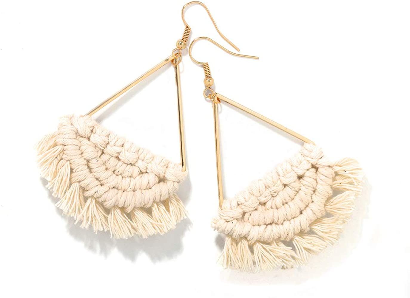 Bohemian Handmade Fringe Tassel Dangle Drop Statement Earrings for Women | Amazon (US)
