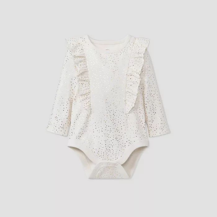 Baby Girls' Foil Long Sleeve Bodysuit - Cat & Jack™ Cream | Target