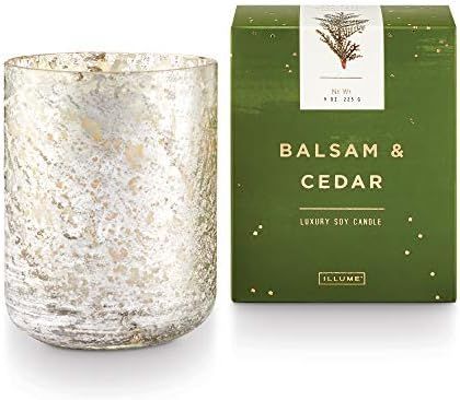 Illume Noble Holiday Collection Balsam & Cedar Small Luxe Box Sanded Mercury Glass, 9 oz Candle, ... | Amazon (US)