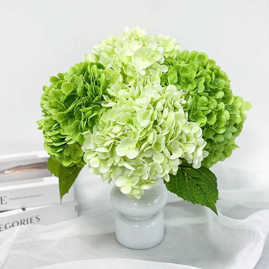 YalzoneMet Hydrangea Artificial Flower Natural Lifelike Real 21inch Latex Long Stem 2 Light Green... | Amazon (US)