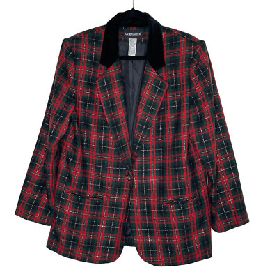 Sag Harbor Red Green Gold Plaid Wool Blend Blazer Jacket Sz 14 Christmas Holiday | eBay US