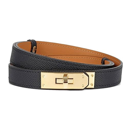 FERGRELM Women's Skinny Leather Belt djustable Skinny Belts For Dresses Silver Turn-Lock Buckle-Ideal for Dresses Jeans (Black gold) | Amazon (US)