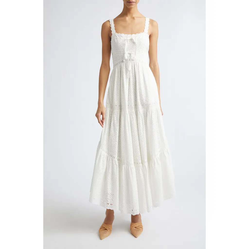 Ulla Johnson Constance Eyelet Sleeveless Cotton Maxi Dress in Pristine at Nordstrom, Size 0 | Nordstrom