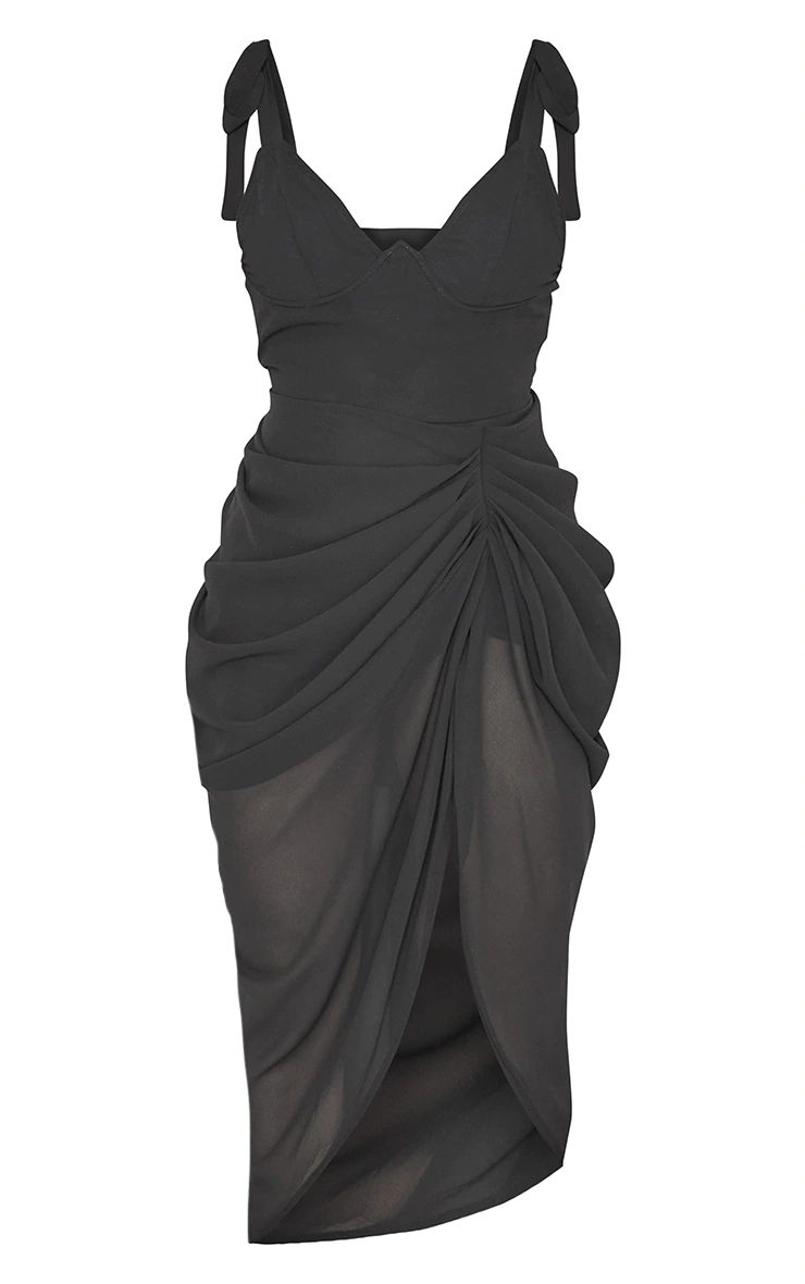 Black Underwire Detail Draped Midi Dress | PrettyLittleThing US