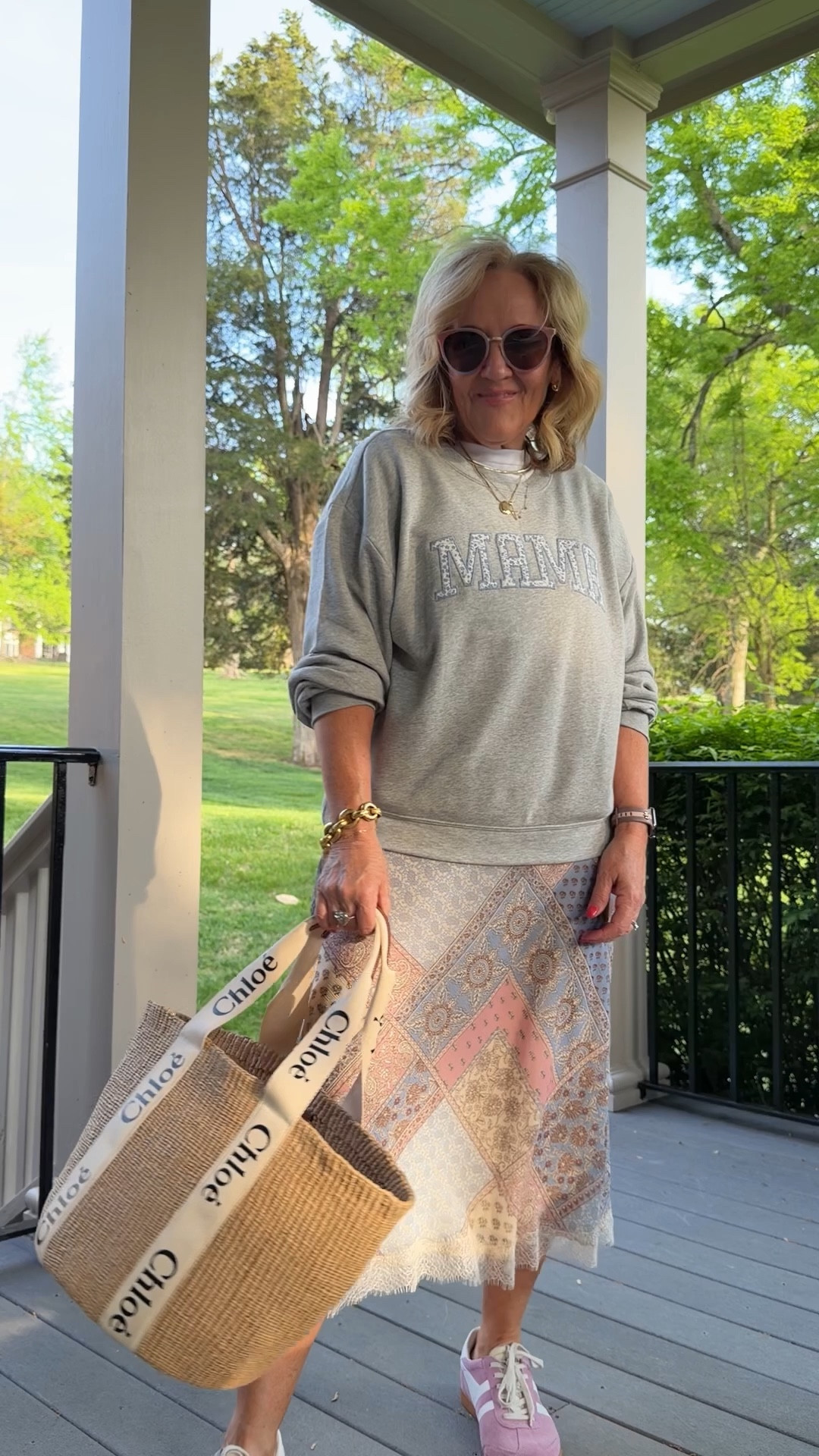 The mama sweatshirt is so popular right now. Wearing a medium 
Skirt size medium petite
Tank size medium  
Necklaces 20% off with code TAKE20

#LTKSaleAlert #LTKOver40 #LTKSeasonal