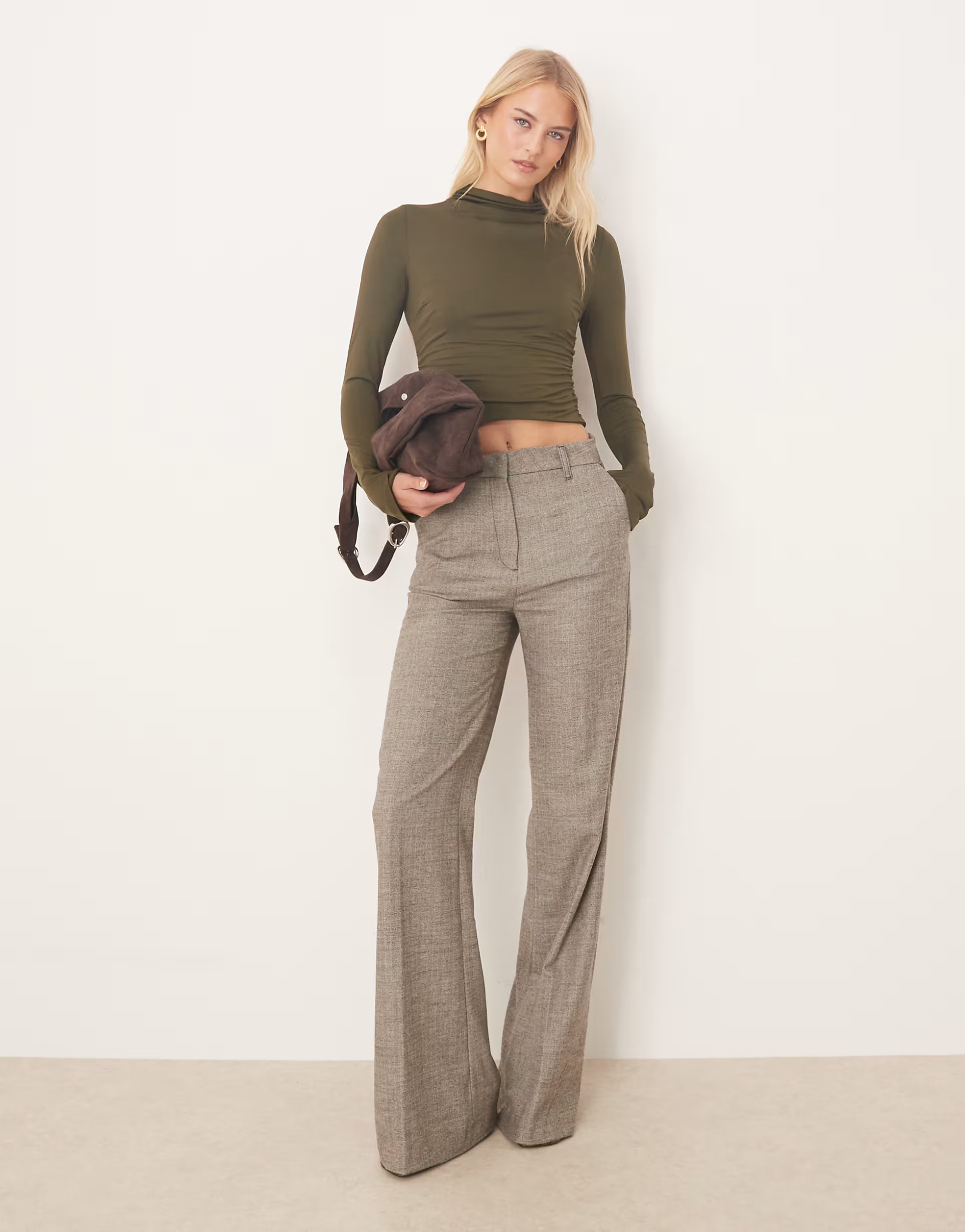 ASOS DESIGN Tall tailored snatch flare pants in herringbone | ASOS (Global)