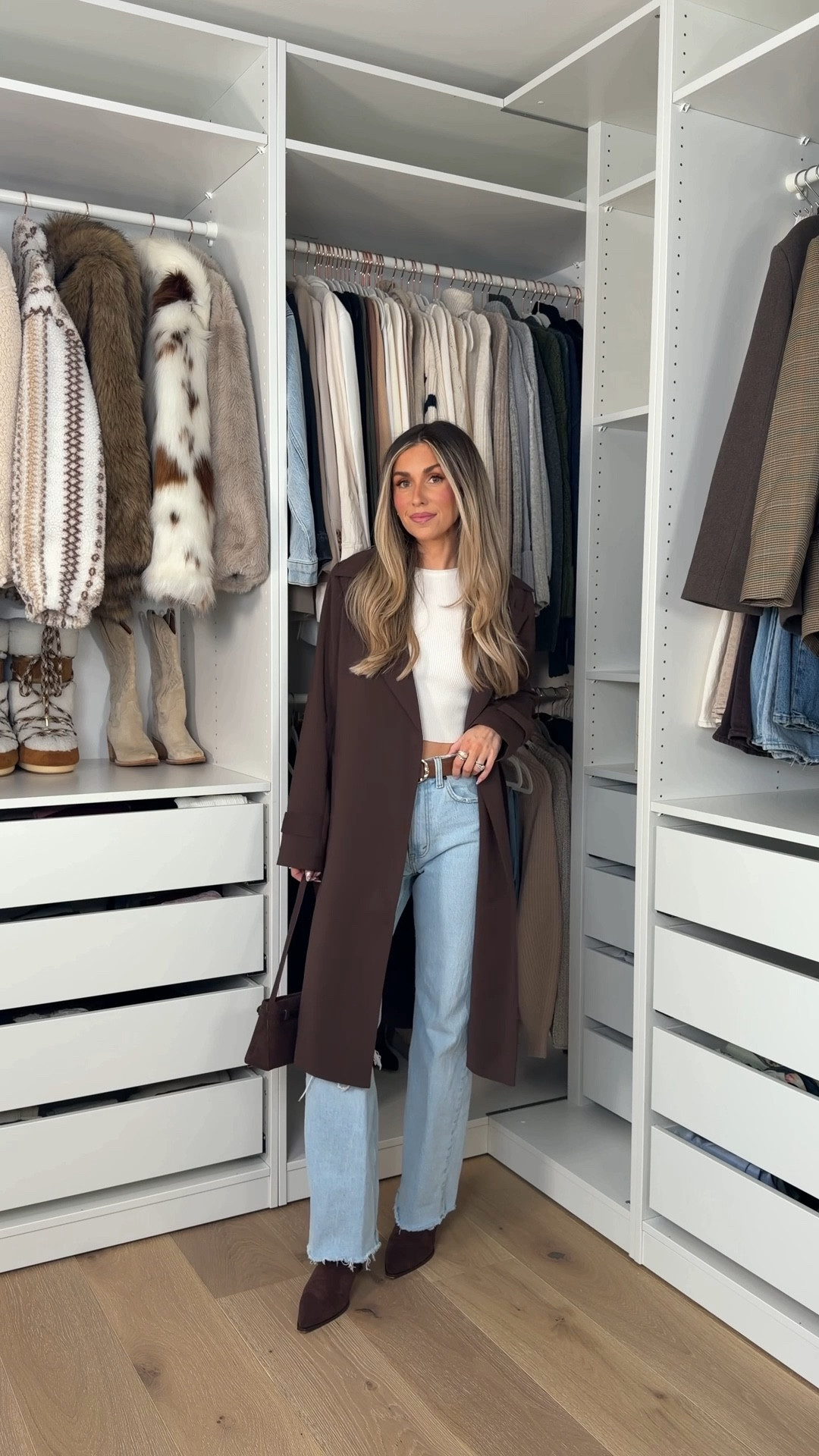 POV you love outfits that are casual but still put together 🤍 & I love this simple yet chic ootd for winter to spring weather! This brown trench is the perfect layer & absolutely gorgeous! Size xs in thecoat, size 24 in the jeans & had to link similar for the top! 

#LTKSeasonal #LTKootd #LTKgrwm