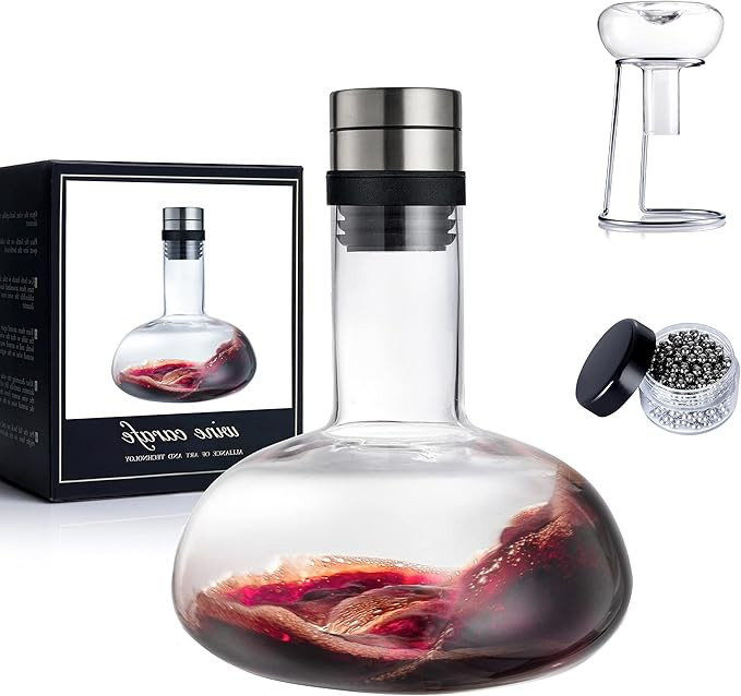 YouYah Wine Decanter Set,Red Wine Carafe with Drying Stand,Cleaning Beads and Aerator Lid,Crystal... | Amazon (US)
