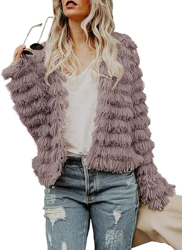 Lovaru Womens Coat Long Sleeve Open Front Parka Shaggy Faux Fur Coat Jacket Parka | Amazon (US)