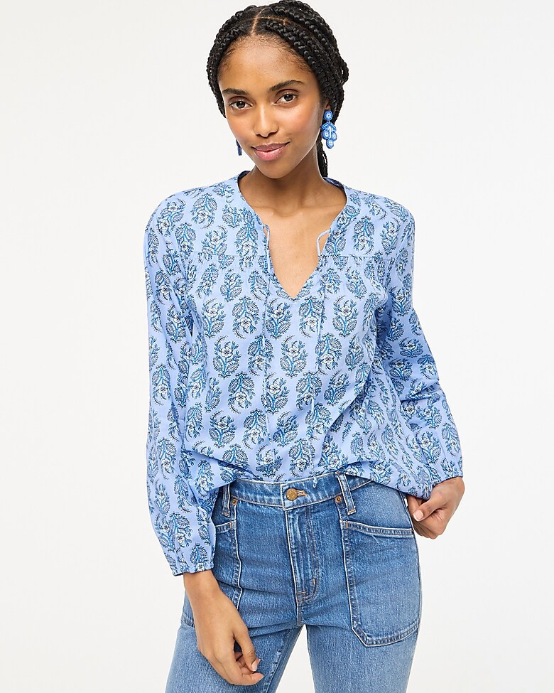 Printed split-neck top | J.Crew Factory