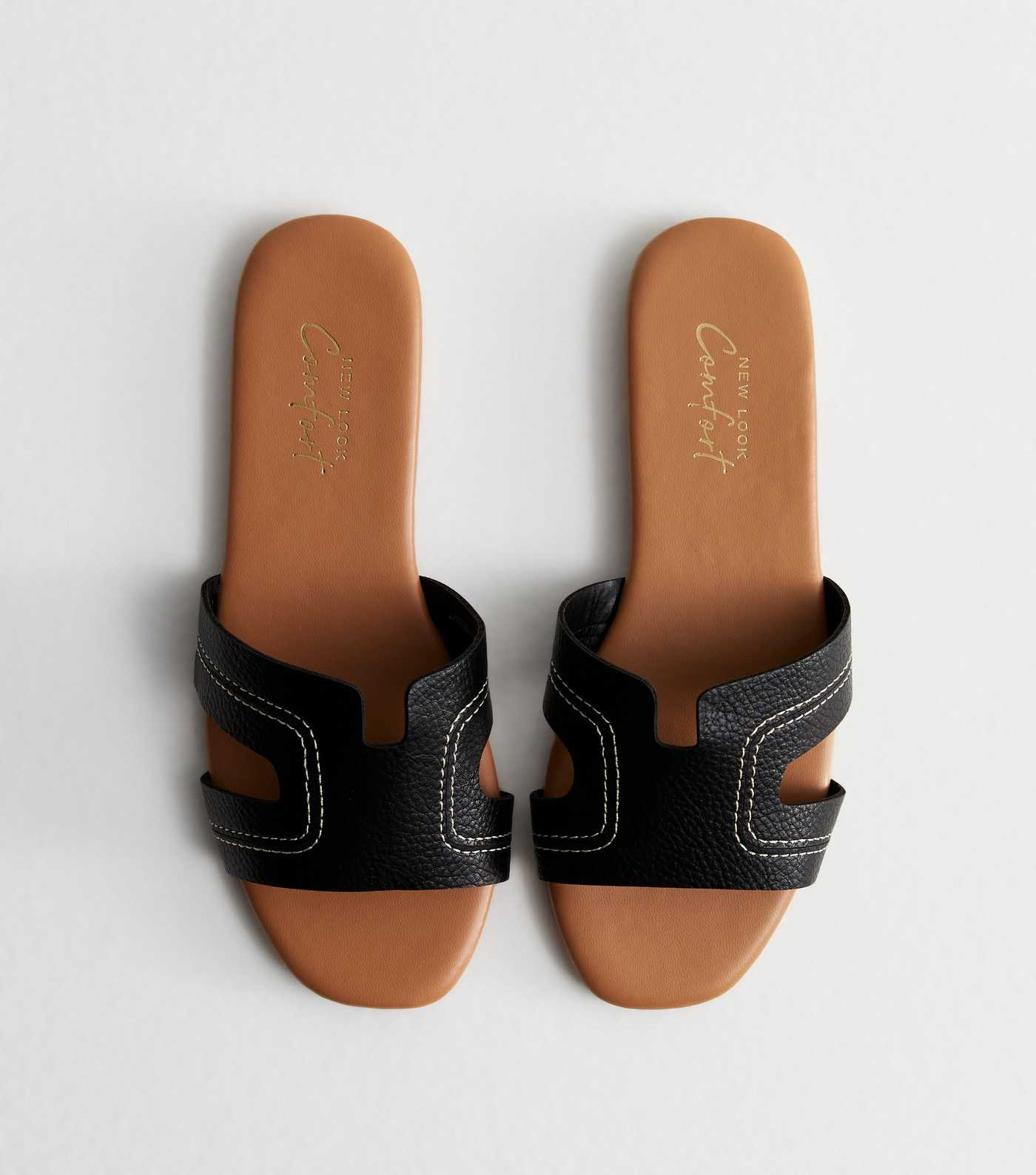 Black Leather-Look Sliders | New Look | New Look (UK)