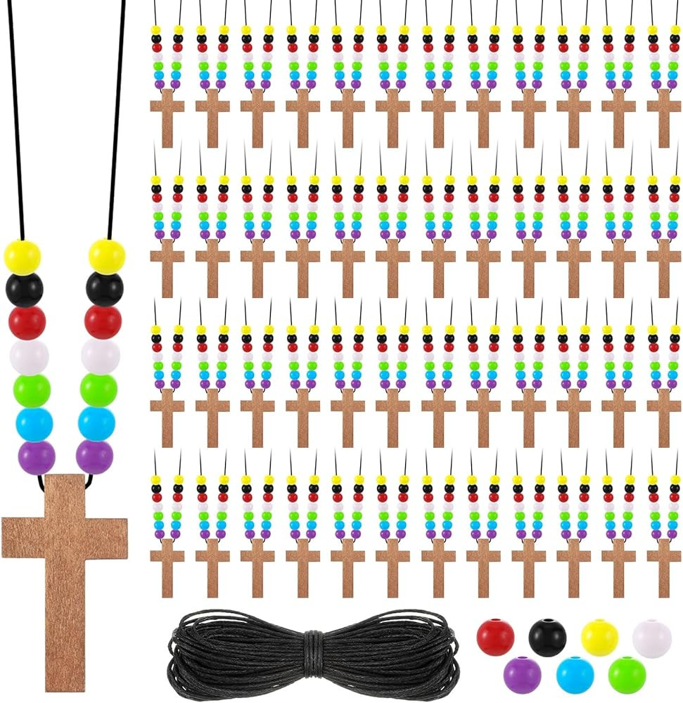 Kathfly DIY Wood Cross on Cord Pendant Necklace Sunday School Crafts for Kids Wood Cross Necklace... | Amazon (US)