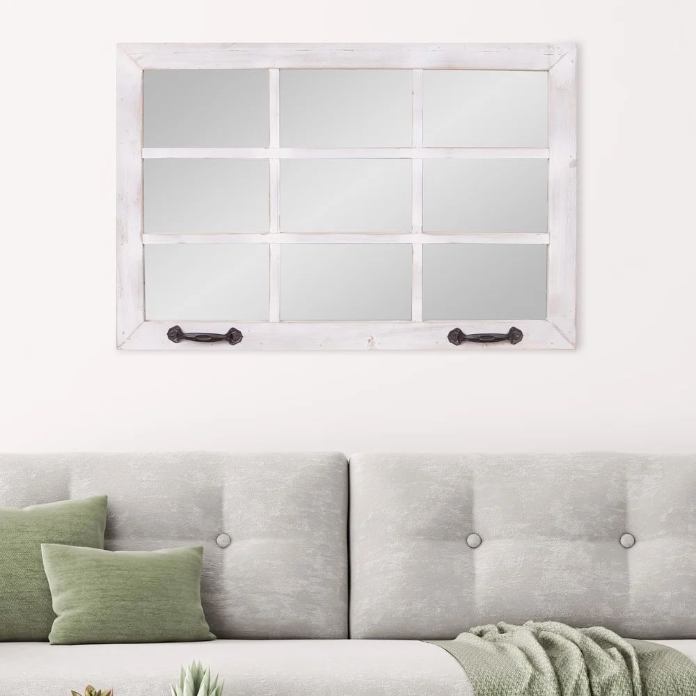 Distressed White Wood Windowpane Wall Accent Mirror | Bed Bath & Beyond