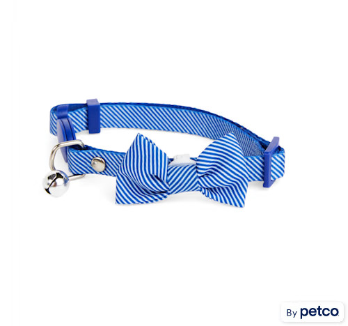 YOULY Seersucker Bowtie Breakaway Kitten & Cat Collar,Blue, Small/Medium | Petco | Petco