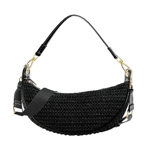 Straw Crossbody Bags for Women Beach Woven Hobo Handbag Summer Chic Crescent Shoulder Purses with Adjustable Strap 2026 Black | Amazon (US)