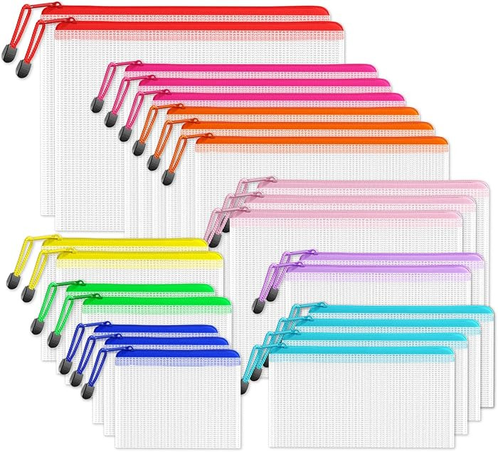 SUNEE Multisize Mesh Zipper Pouches (9 Colors, 24 Packs), Zip Bag for School Office Supplies, Puz... | Amazon (US)