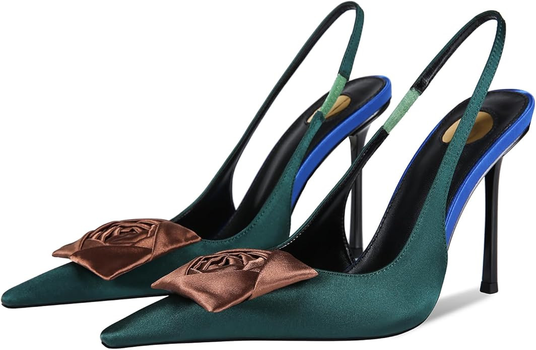 CAGLGLZ Flower High Heels for Women Closed Pointed Toe Stilettos Heel Pumps Slip On Elastic Ankle... | Amazon (US)