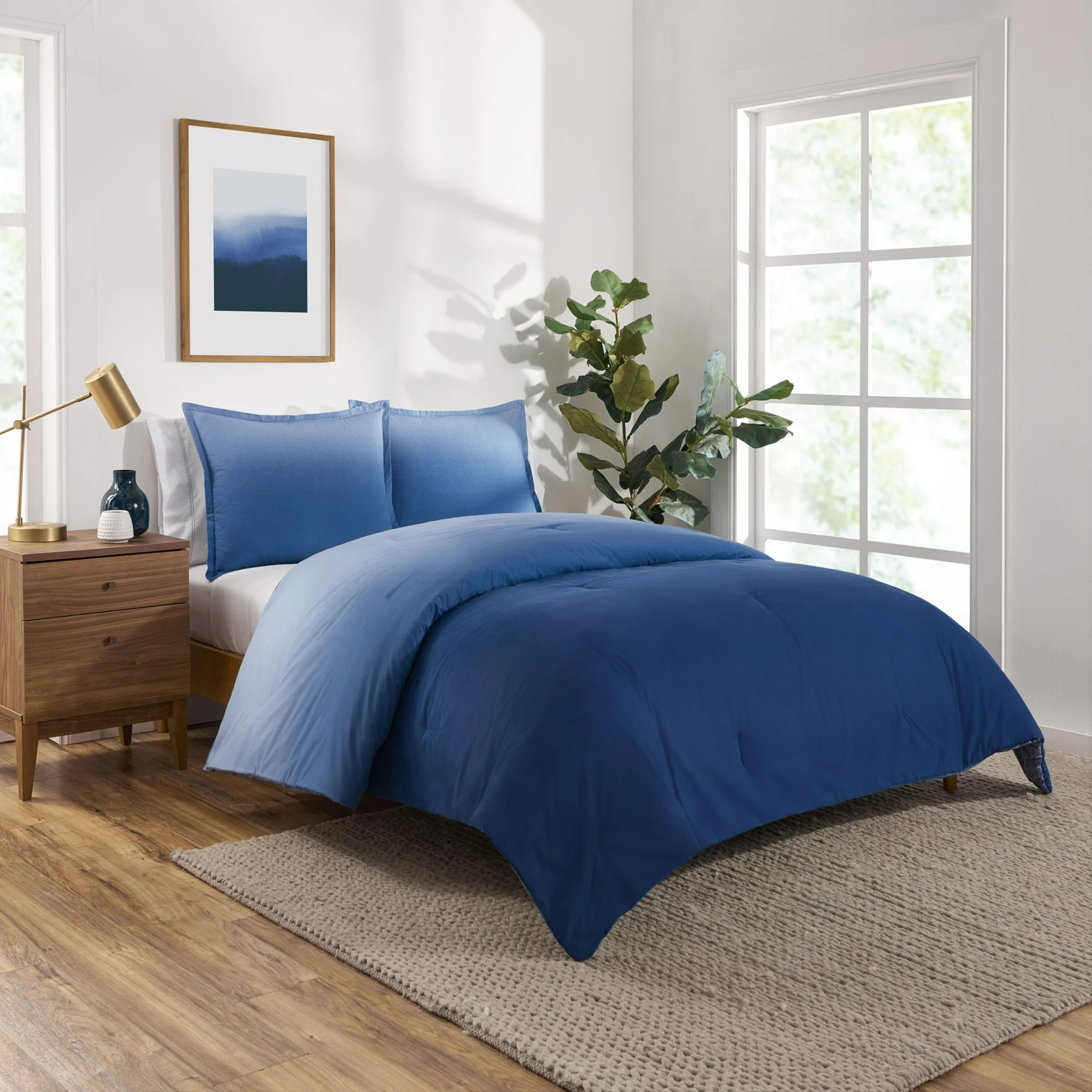 Gap Home Ombre Reversible Organic Cotton Blend Comforter Set, Twin, Blue, 2-Pieces | Walmart (US)