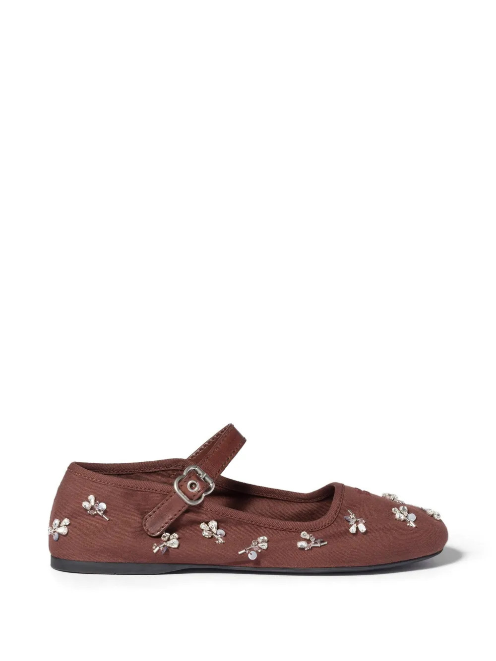 Miu Miu Embroidered Drill Ballerinas | Brown | FARFETCH AM | Farfetch Global