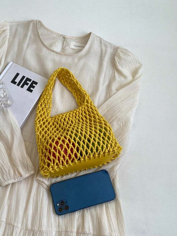 Piece Set Of Polyester Thread Hook Mesh Eyelid Bottom Multicolor Solid Color String Knitting Handbag | SHEIN