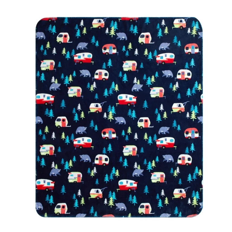 Holiday Time Plush Throw Camper, 50" x 60" inches, Blue, Polyester, Machine Washable - Walmart.co... | Walmart (US)