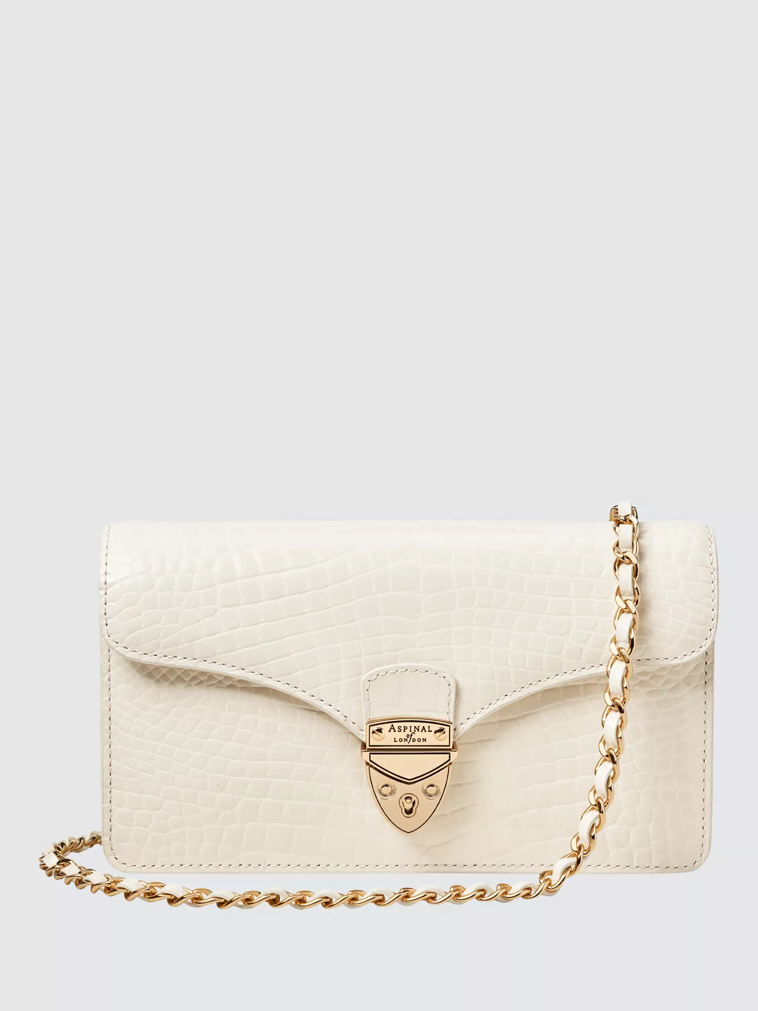 Aspinal of London Mayfair Leather Clutch Bag, Ivory | John Lewis (UK)