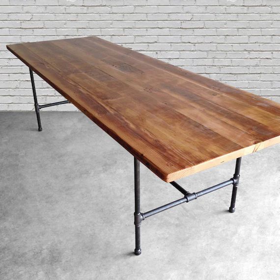 Dining Room Table or Office Table made with 2.5" thick reclaimed wood top and iron pipe legs in c... | Etsy (US)