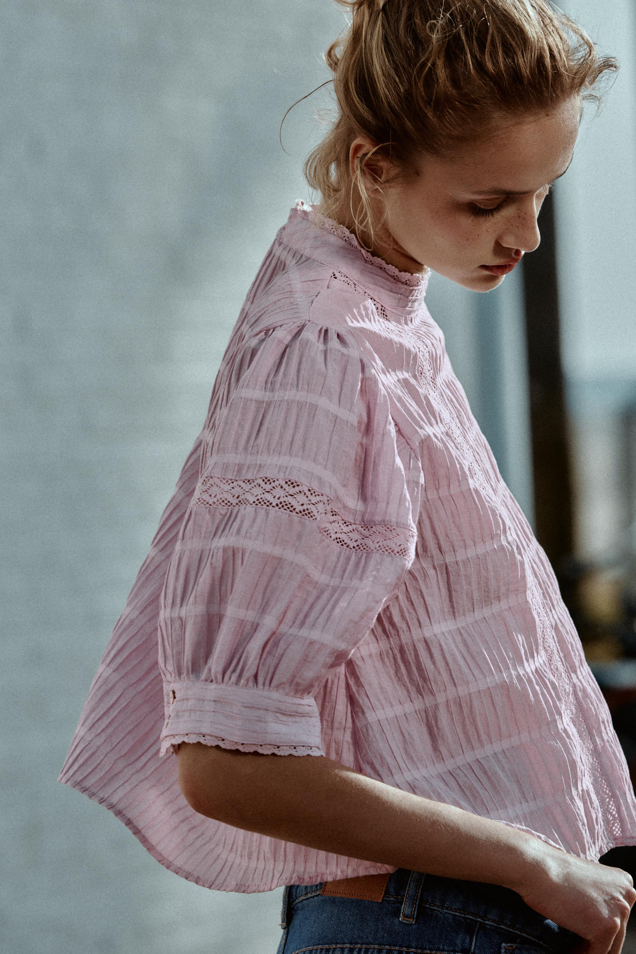 LACE TRIM BALLOON SLEEVE SHIRT | Zara FR