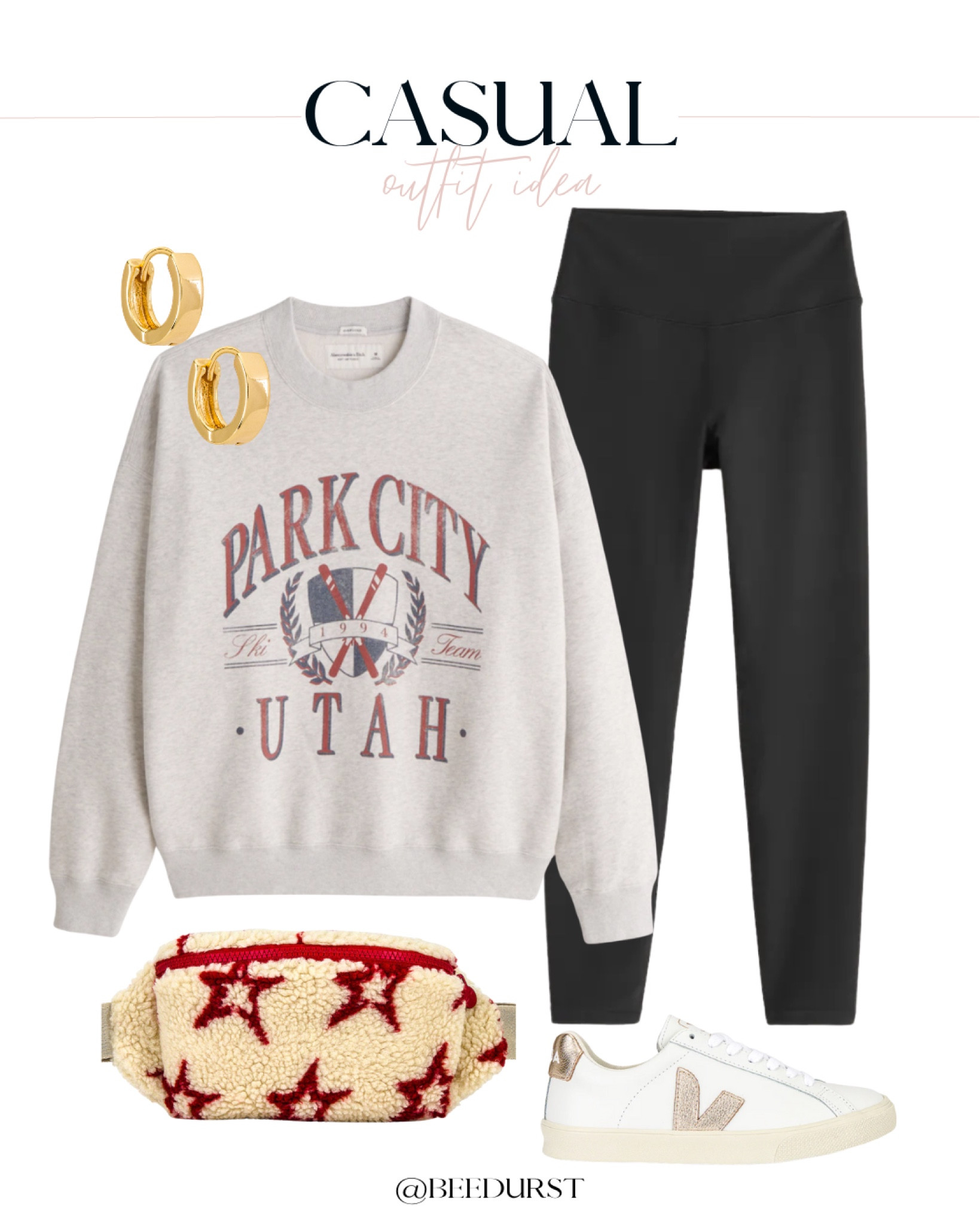 Casual outfit idea, errands outfit idea, comfy outfit idea, oversized sweatshirt, oversized crewneck, graphic crewneck vintage crewneck, leggings, Veja sneakers, belt bag, Sherpa belt bag, huggie hoops 

#LTKfit #LTKshoecrush #LTKSeasonal