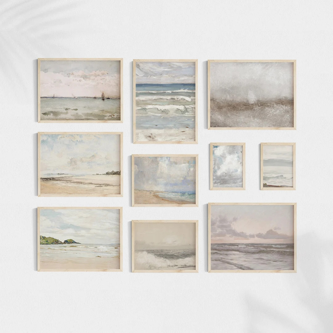 Vintage Muted Seascape Gallery Wall Set, Printable Seacoast Neutral Gallery Wall, Coastal Gallery... | Etsy (US)