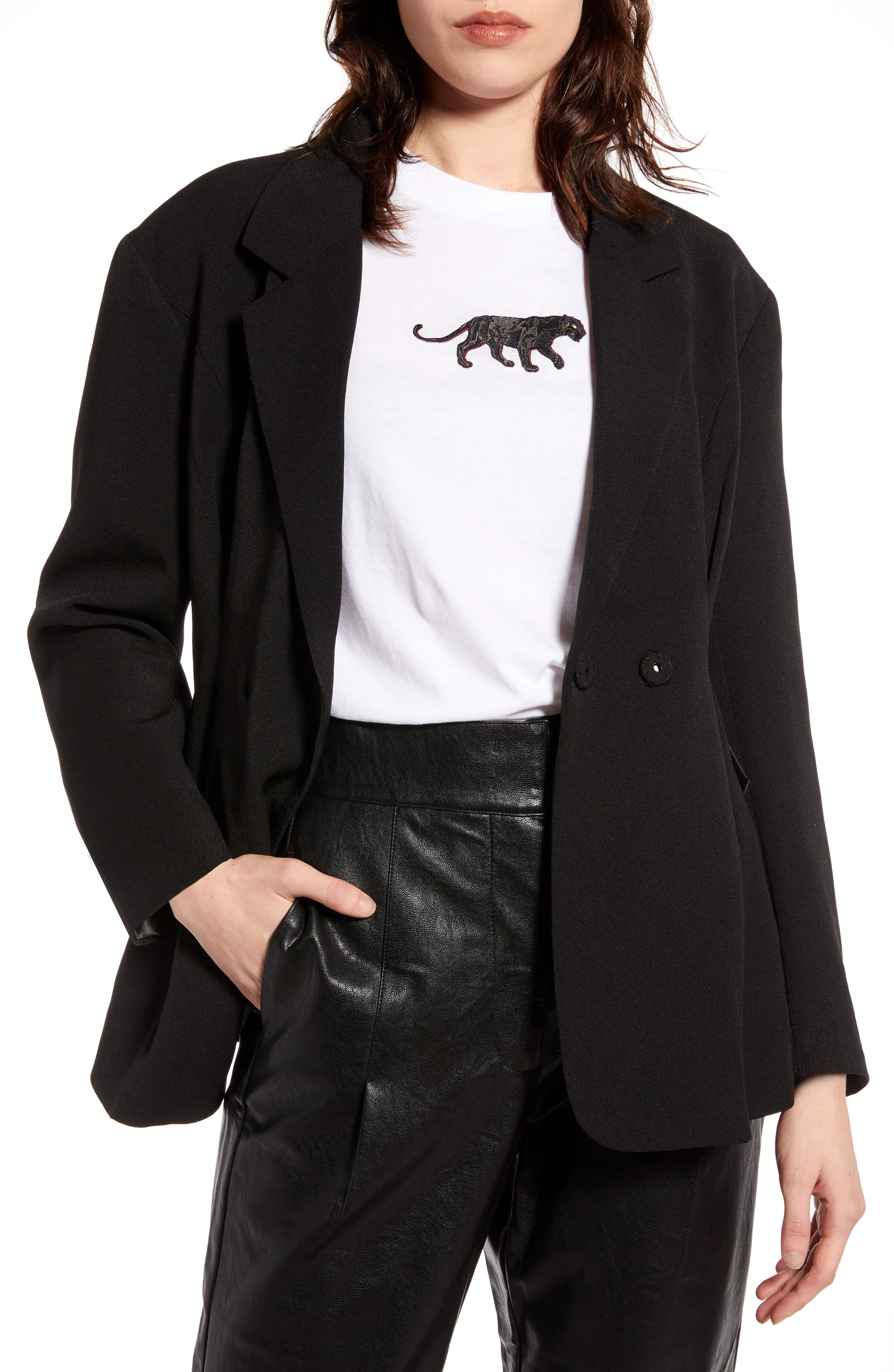 Women's Na-Kd Gathered Waist Blazer, Size 16 US / 46 EU - Black | Nordstrom