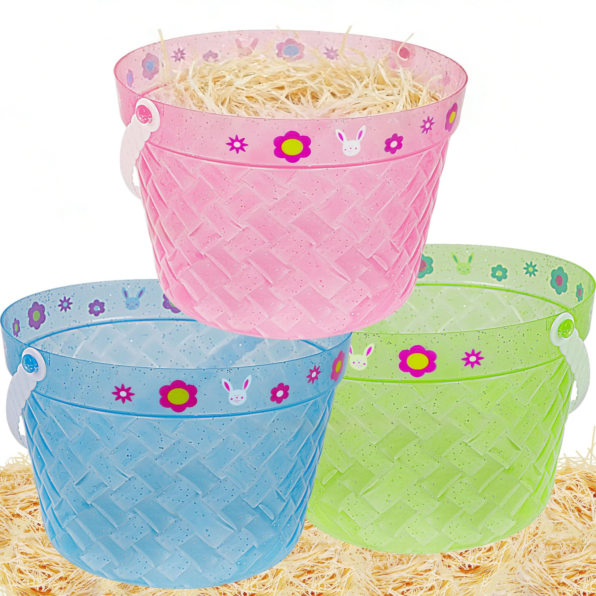 Zcaukya Easter Buckets, 3 Packs Clear Plastic Kids Easter Baskets with Handles, Empty Plastic Eas... | Amazon (US)