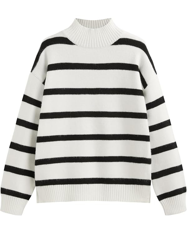 CIDER Striped Mock Neck Sweater Women Long Sleeve Pullover Knit Top | Amazon (US)
