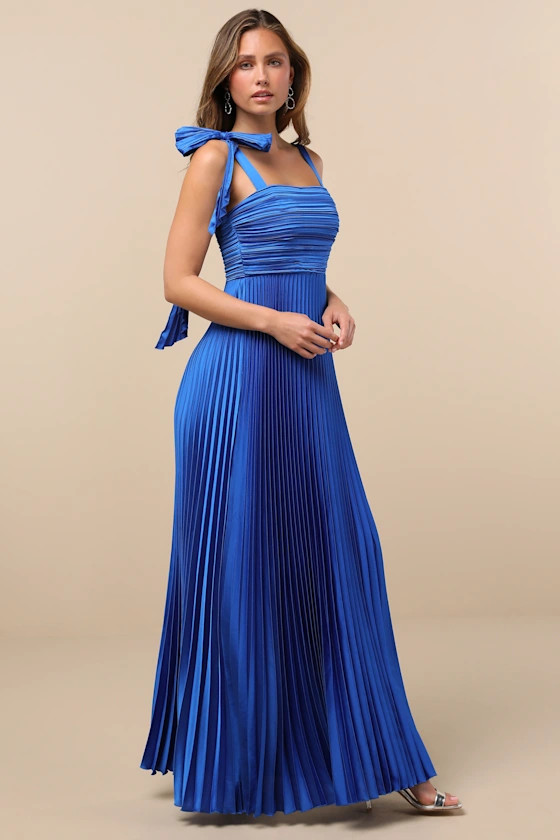 Gorgeous Purpose Royal Blue Pleated Sleeveless Bow Maxi Dress | Lulus