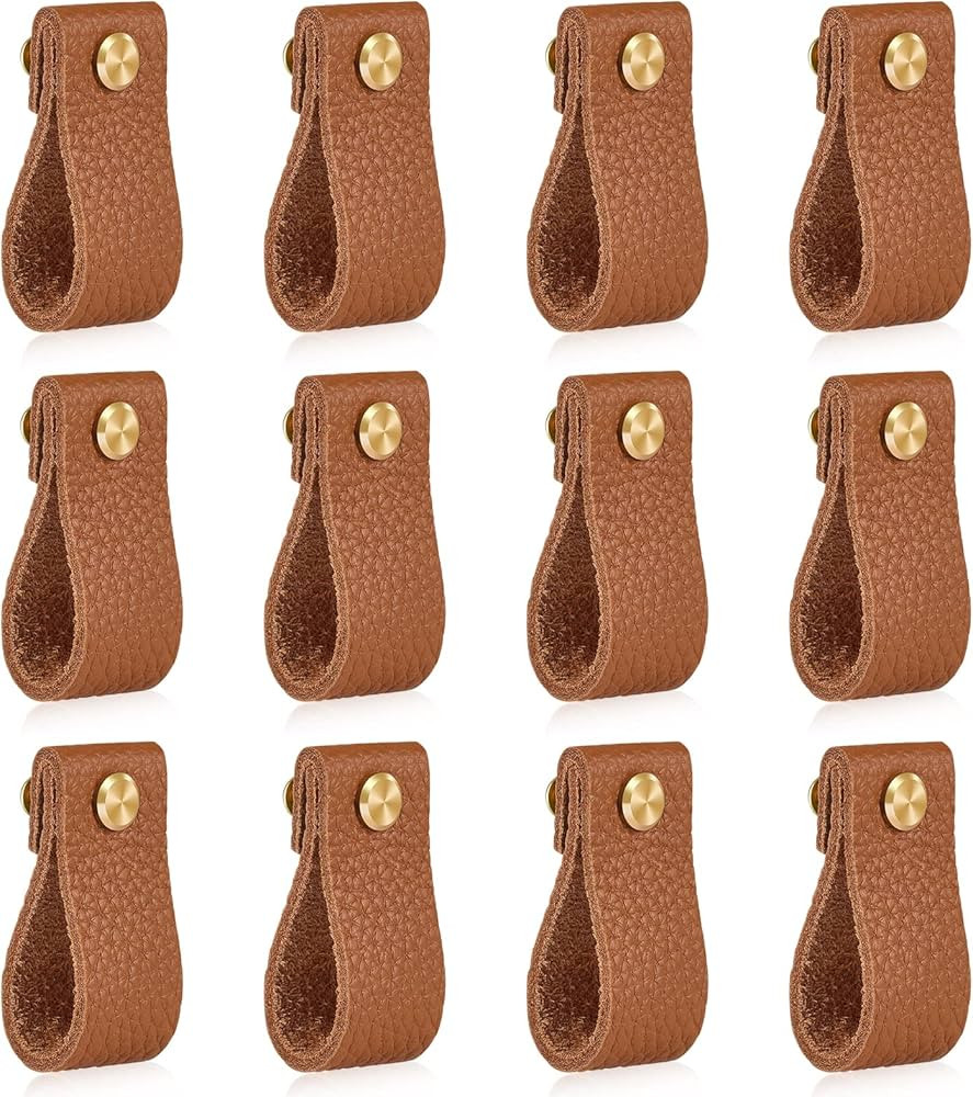 Spuspk Leather Drawer Pulls(Brown),Leather Pulls for Cabinet with Brass Replacement of Metal Draw... | Amazon (US)