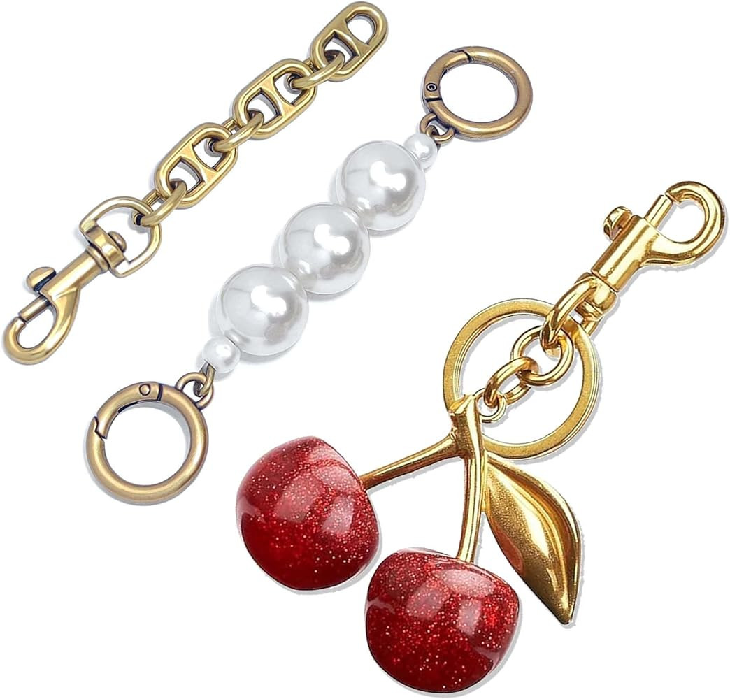 3PCS Vintage Pearl Bag Extender Chain Purse Strap Extenders Sweet Cherry Bag Charm Keychain Purse... | Amazon (US)