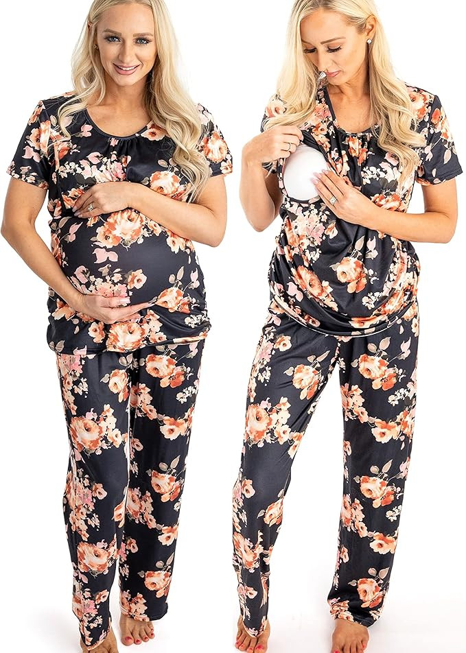 DOUBLE THE SPRINKLES Maternity Nursing Pajama Set | Breastfeeding Sleepwear for Moms Short Sleeve... | Amazon (US)