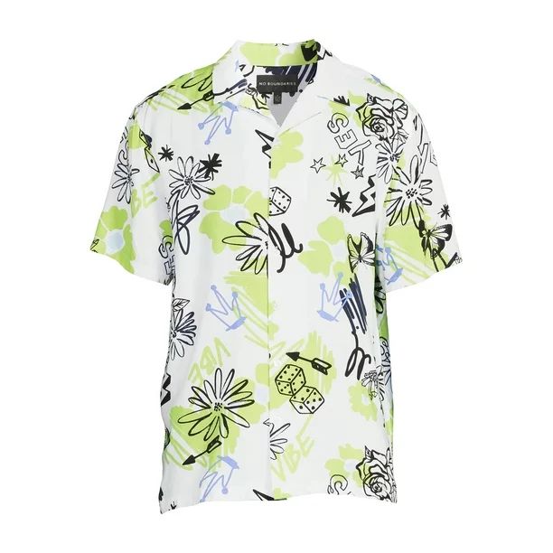 No Boundaries Men's Print Button Front Resort Shirt with Short Sleeves, Sizes XS-3XL | Walmart (US)