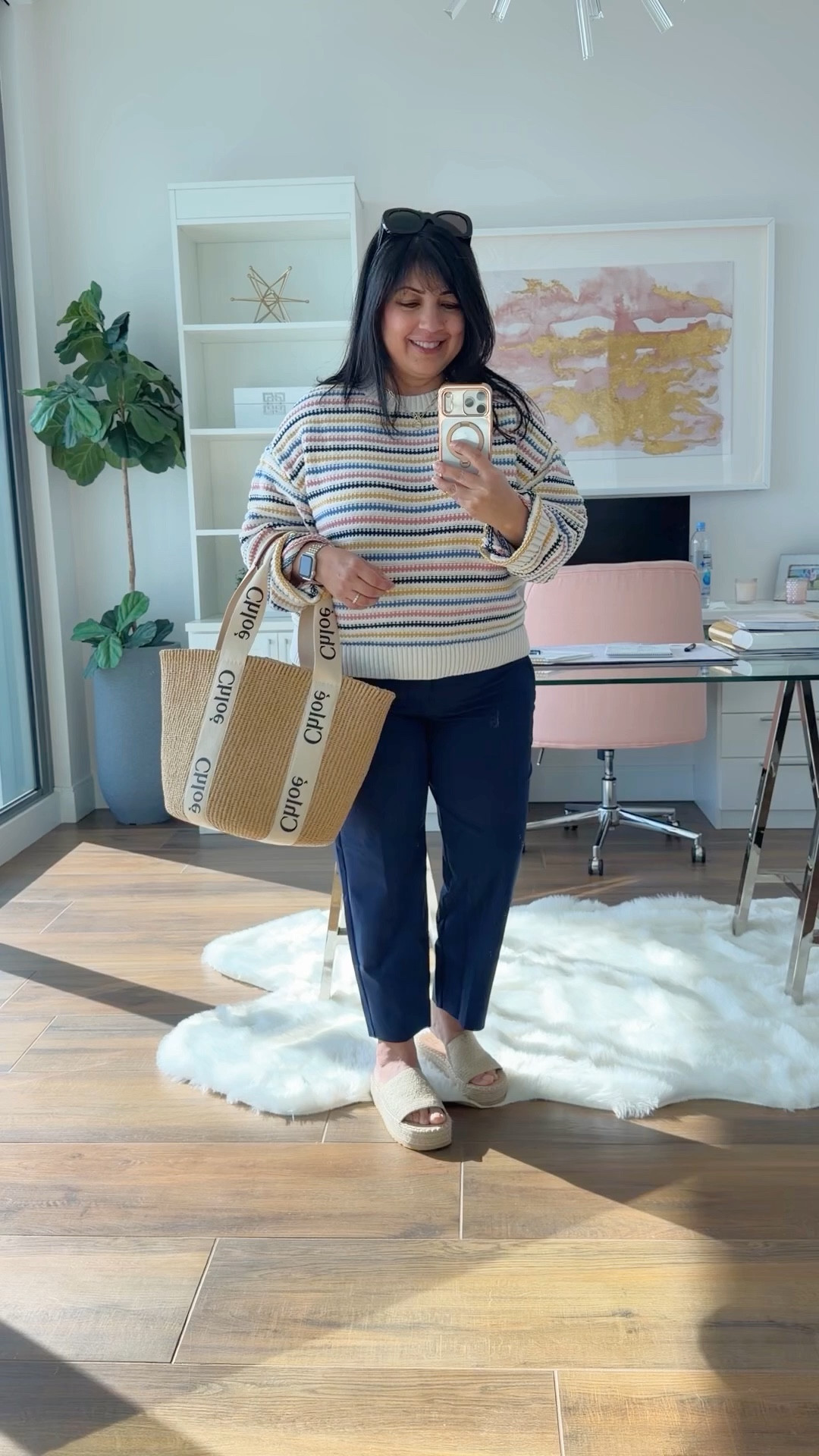 LOFT Sale! 40% off + an extra 25% off + free shipping! 

Loft colorful textured striped sweater size large petite. Athleta navy pants size 12 Petite. BEACH sandals. Chloe raffia tote bag. Prada sunglasses. 

Soring outfut idea, spring outfits, transition outfits, summer outfits, vacation outfits 

#LTKMidsize #LTKSaleAlert #LTKPetite