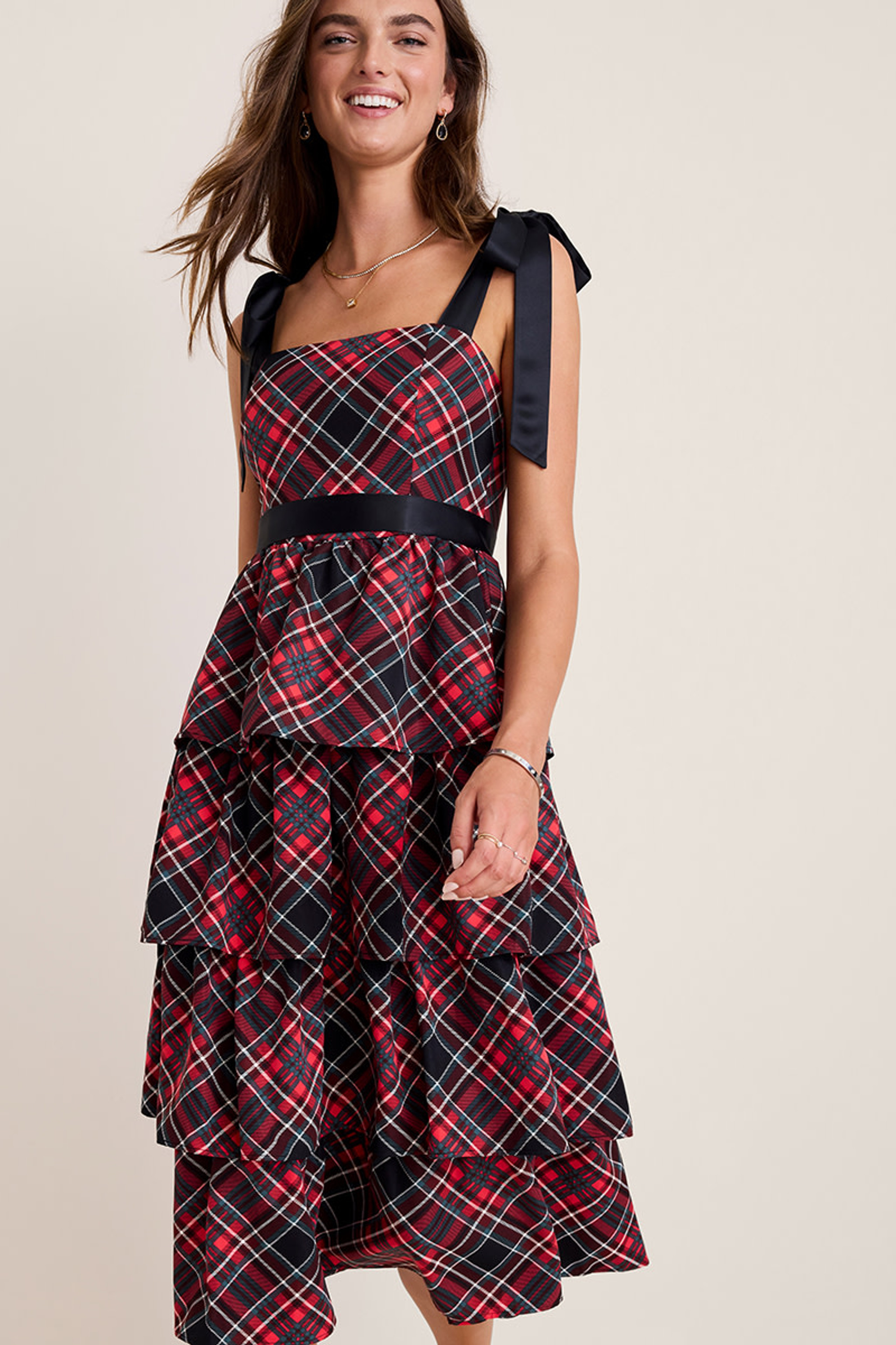 Charlotte Plaid Tiered Midi Dress | Francesca's