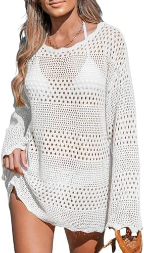 CUPSHE Women's Swimsuit Cover Up Crochet Bathing Suit Mesh Swimwear Knit Pullover Beach Dress | Amazon (US)
