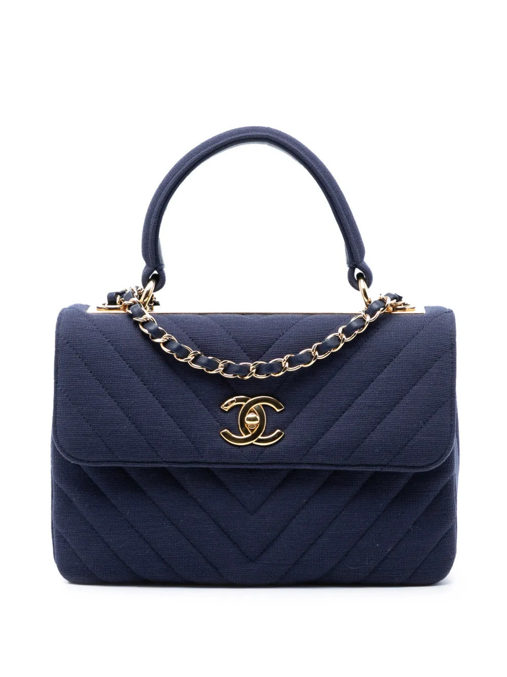 CHANEL Pre-Owned 2018-2019 Small Chevron Jersey Trendy CC Top Handle Flap satchel - Blue | Farfetch Global