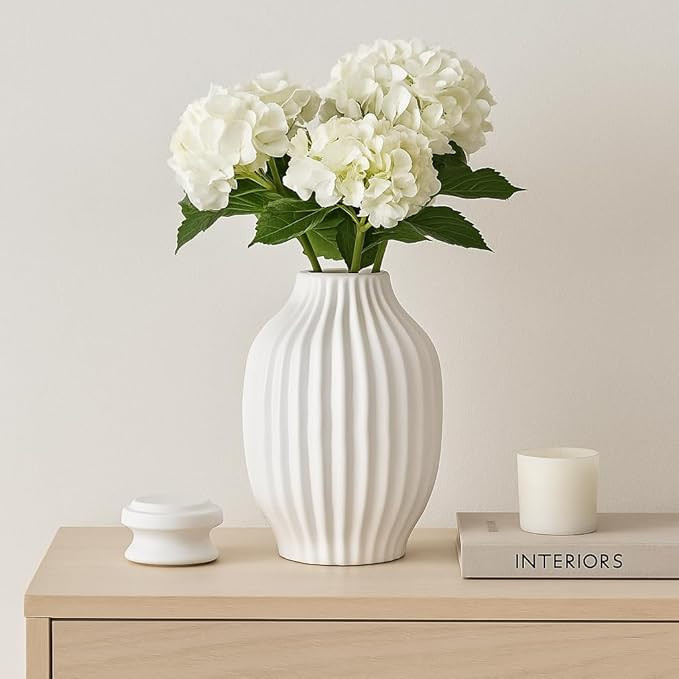 Modern Ceramic Jar with Lid for Living Room Decor - Decorative Chic Flower Vase for Bedroom and H... | Amazon (US)