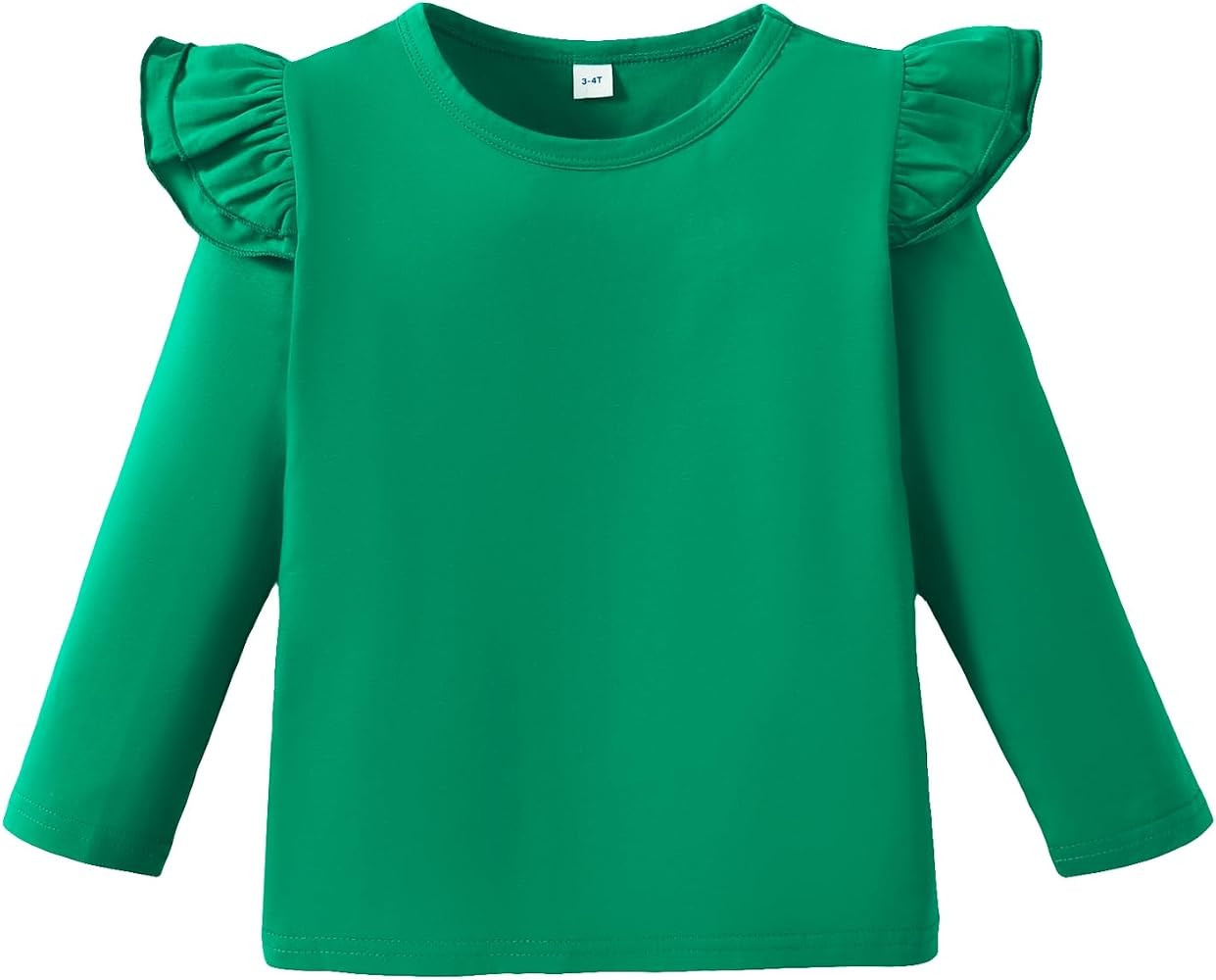 Magic Park 12M-14Y Baby Girl Blouse Toddler Short Long Ruffle T-Shirts Kids Girl Solid Color Tee ... | Amazon (US)
