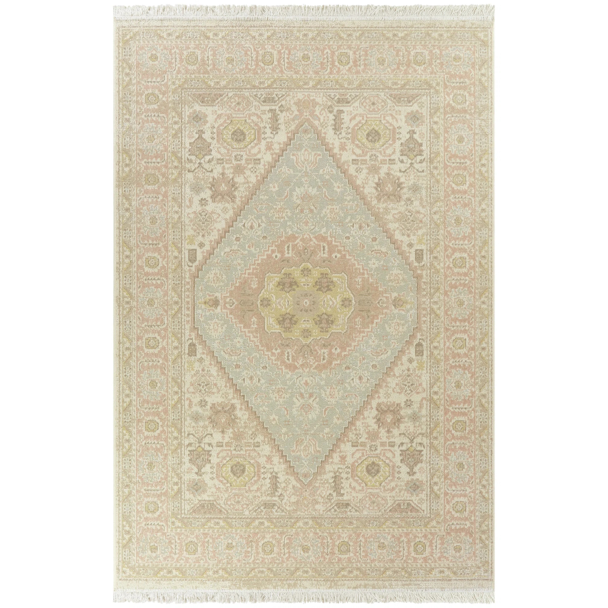 Wellington Oriental Tan/Blue/Pink Area Rug | Wayfair North America