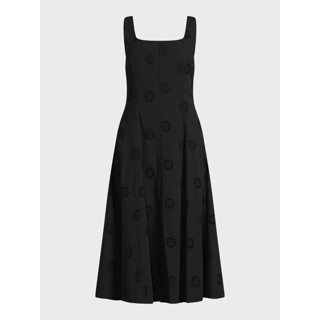 Free Assembly Women's Cotton Sleeveless Square Neck Eyelet Midi Dress, Sizes XS-XXL | Walmart (US)