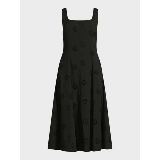 Free Assembly Women's Cotton Sleeveless Square Neck Eyelet Midi Dress, Sizes XS-XXL | Walmart (US)
