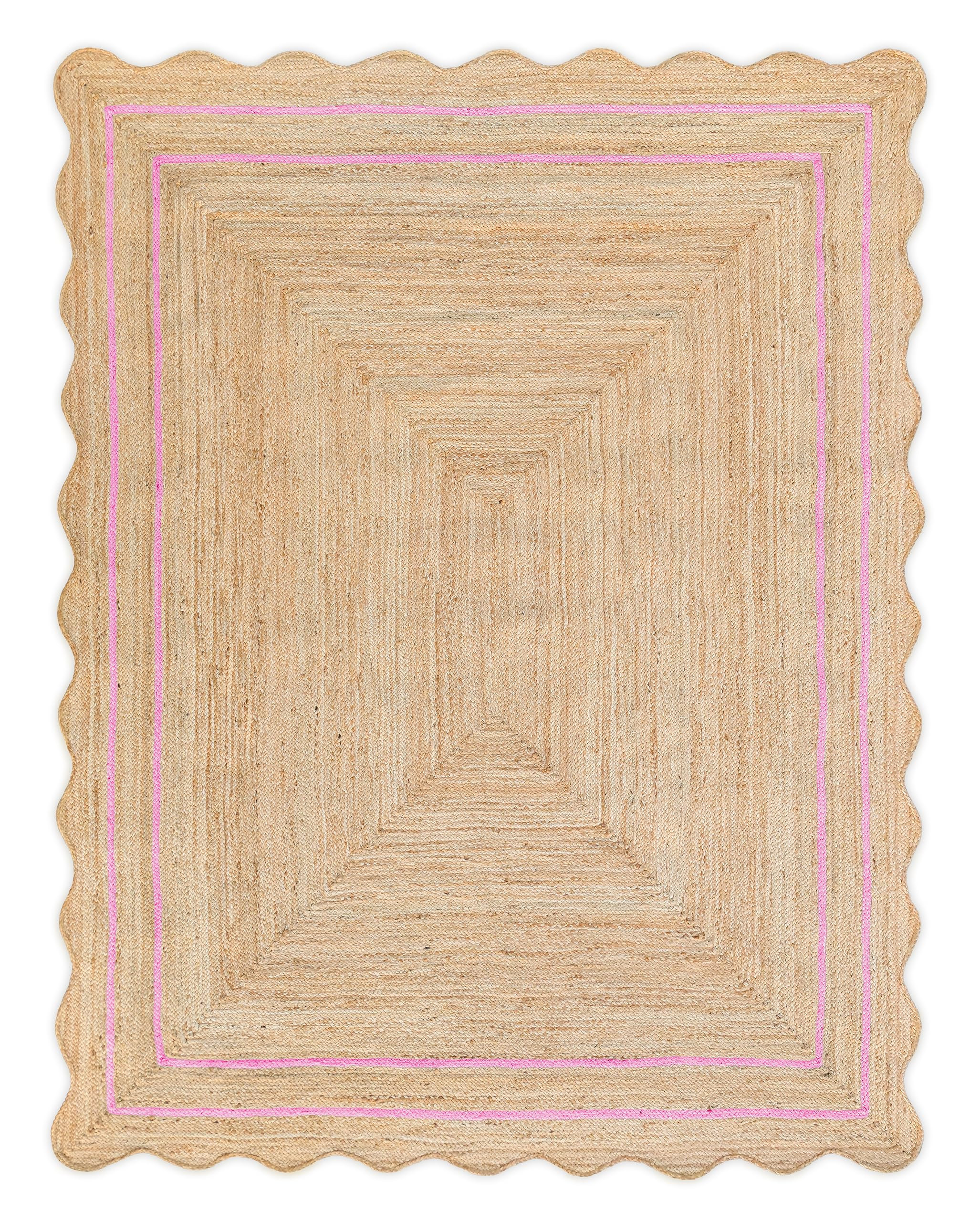Wave Scalloped Natural Jute Runner, Light Pink (9'x12'): Boho Farmhouse Scallop Entryway Rug | Amazon (US)