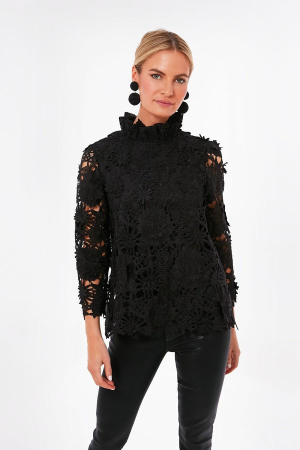 Black Guipure Lace Faye Blouse | Tuckernuck (US)